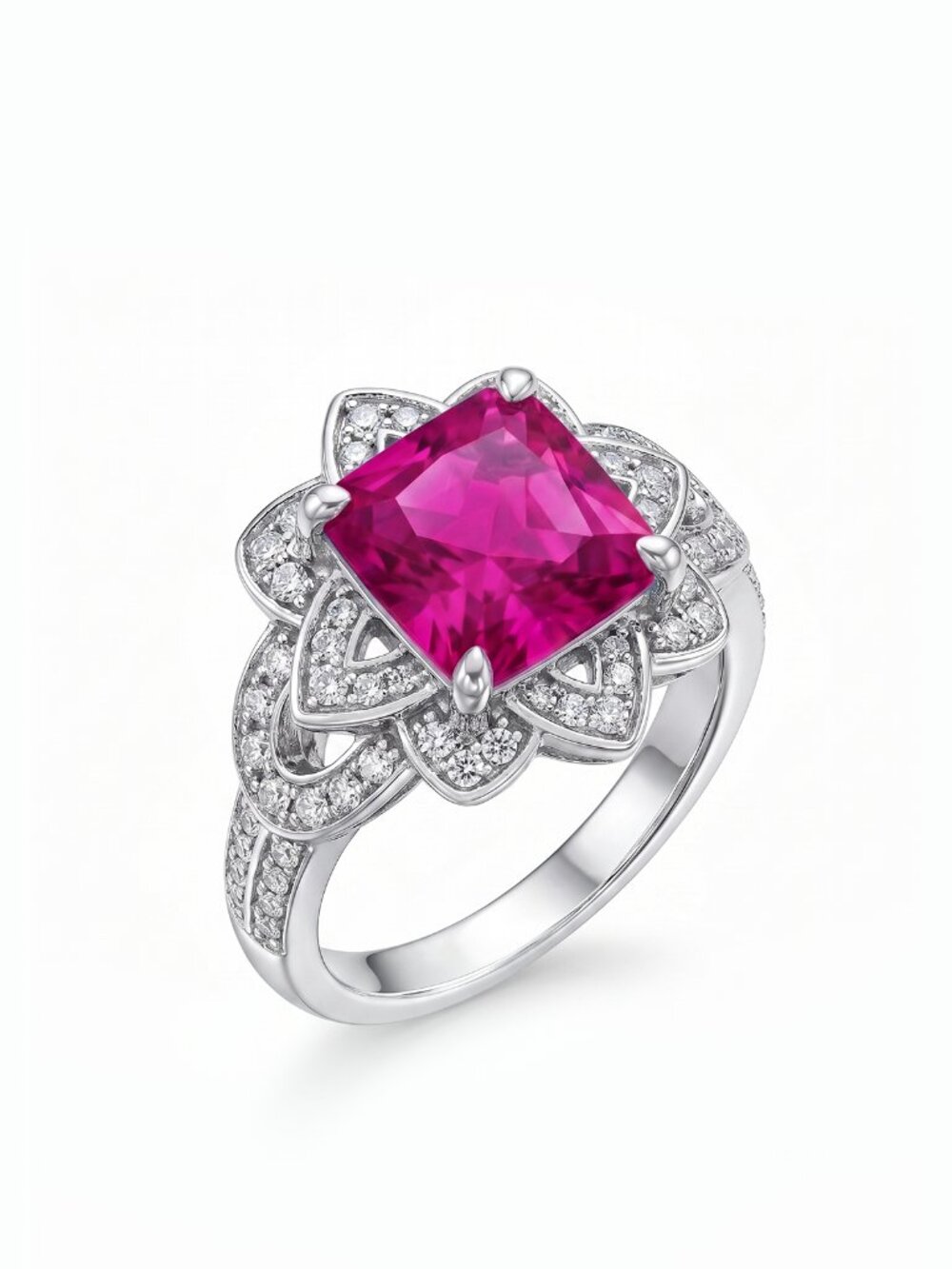 Princess Cut Floral Halo Ring - Pink Topaz Liz Halston 925 Sterling Silver